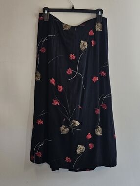 Vintage Boho Sag Harbor Floral Maxi Skirt XL Black Side Zip Rear Slit